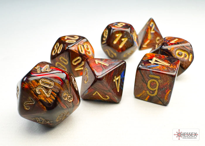 Scarab Mini-hedral Blue Blood/gold 7-Die Set