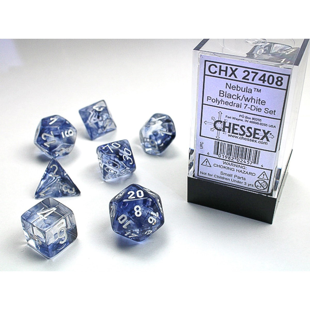 Chessex – Nebula Black w/white Signature Polyhedral