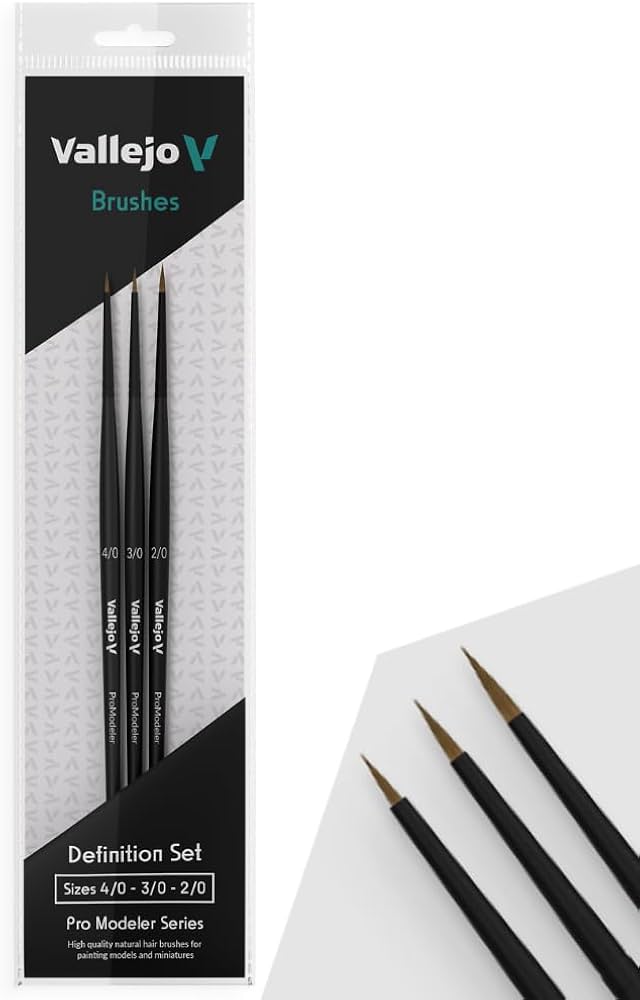 Vallejo – Brush Set – Pro Modeler – Definition Set – Natural Hair (Sizes 4/0, 3/0 & 2/0)