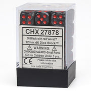 Chessex – Velvet 12mm d6 Black/red Dice Block (36 dice)