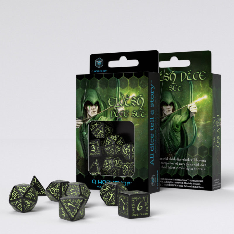 QW - Elvish Black & glow-in-the-dark Dice Set