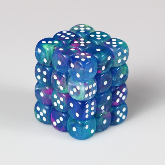 Chessex – Festive 12mm d6 Waterlily /white Dice Block (36 dice)