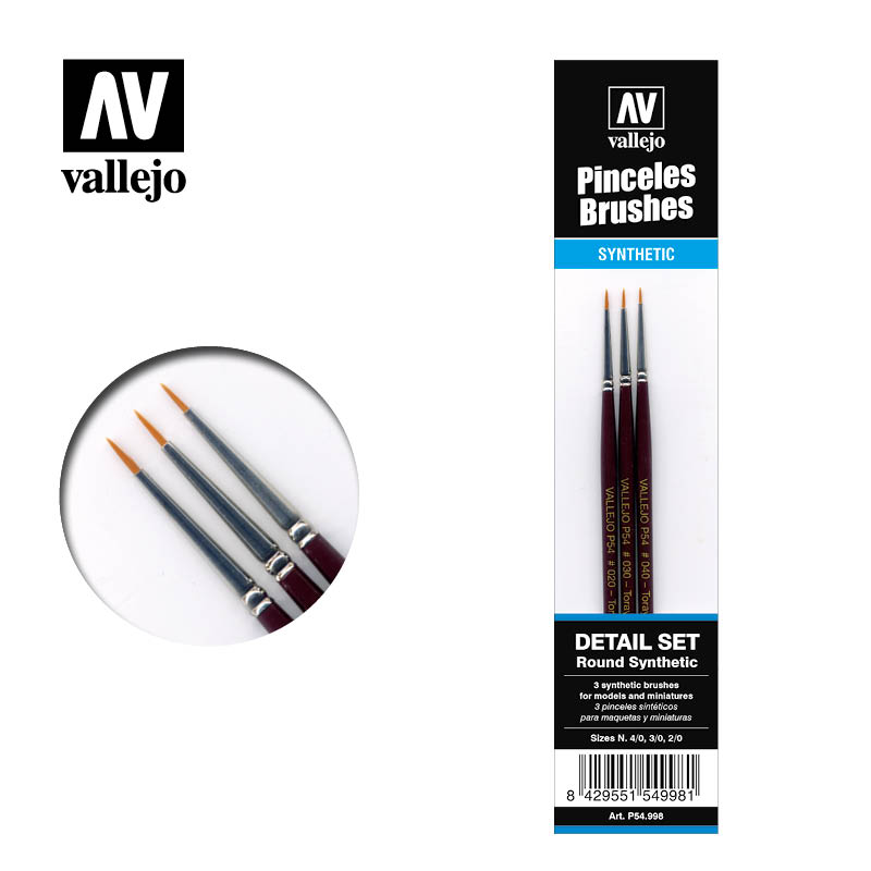 Vallejo – Brush Set – Detail – Definition Set – Synthetic fibers (Sizes 4/0, 3/0 & 2/0)